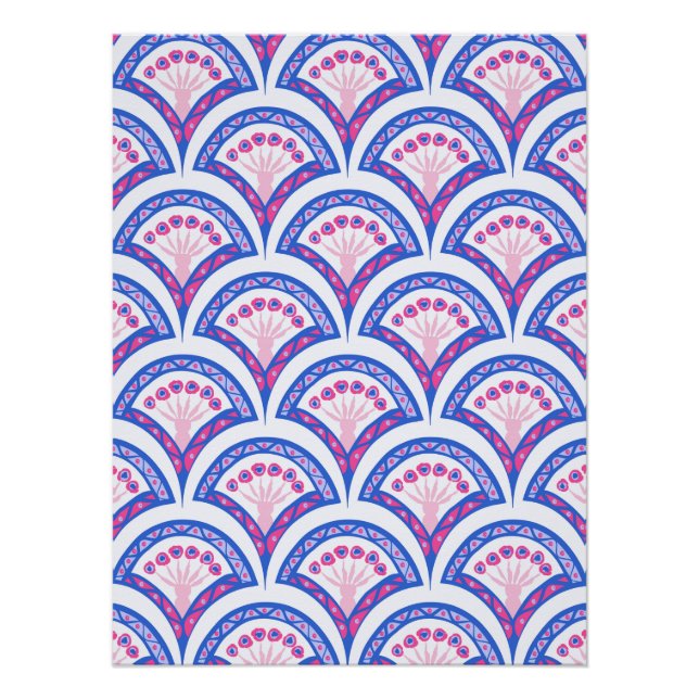 Poster motif damassé floral bleu (Devant)
