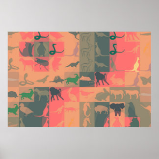 Poster Motif d'animaux modernes colorés rétro