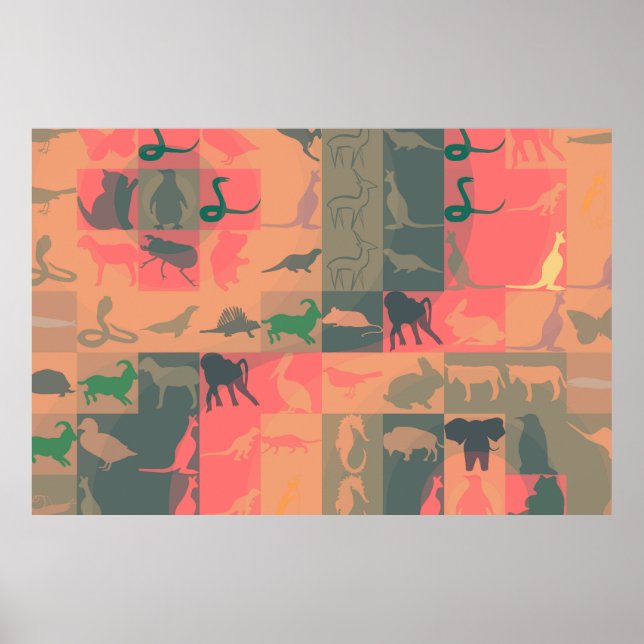 Poster Motif d'animaux modernes colorés rétro (Devant)