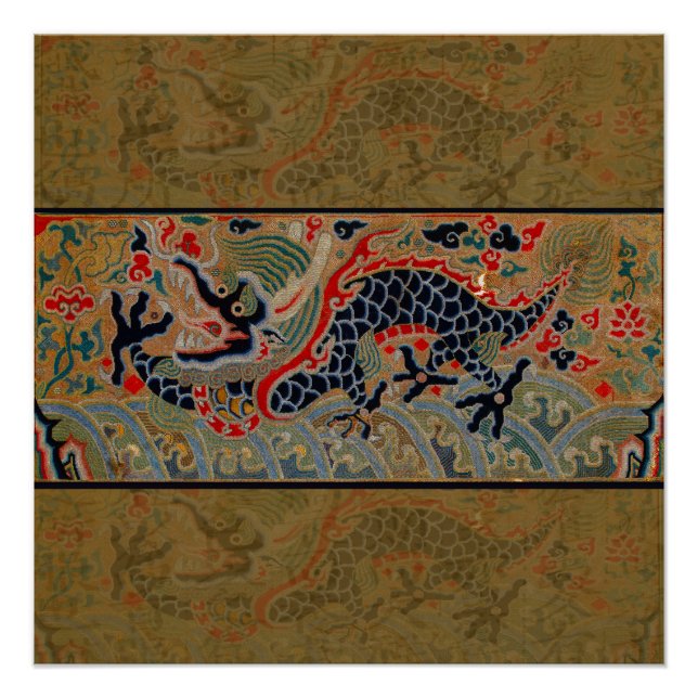 Poster Motif de broderie en soie de dragon chinois antiqu (Devant)