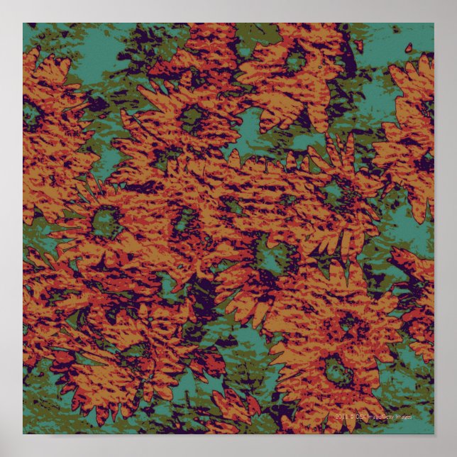 Poster Motif de camouflage de tournesol et de feuilles su (Devant)