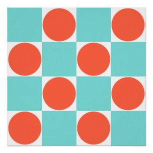 Poster Motif de carreaux géométriques turquoise et orange