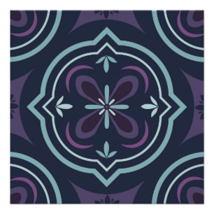 Poster motif de carrelage floral bleuâtre