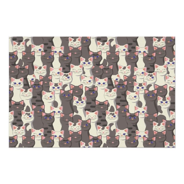 Poster Motif de chats blancs et gris (Devant)