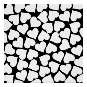 Poster Motif de coeur noir et blanc rétro