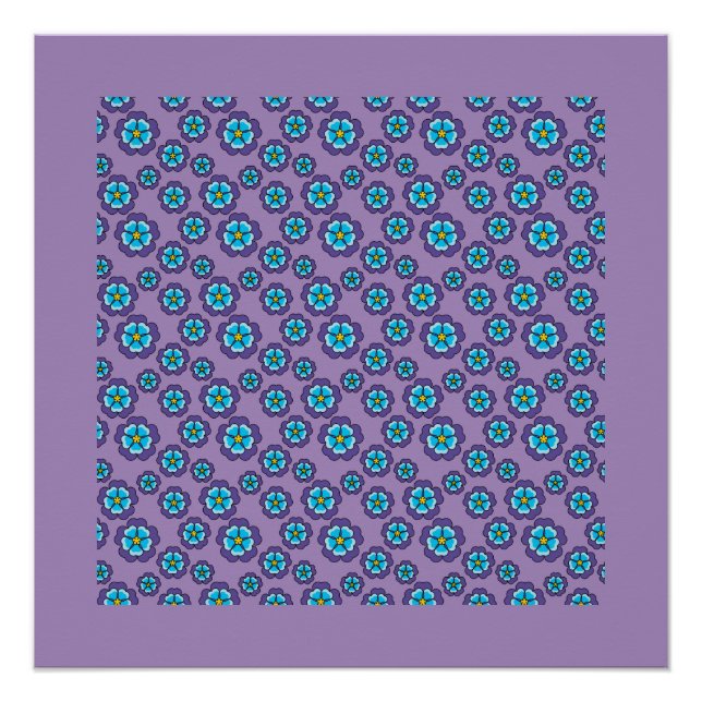 Poster Motif de fleurs bleu violet (Devant)