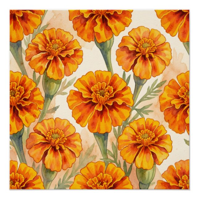 Poster Motif de fleurs de souci orange (Devant)