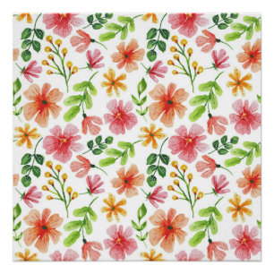 Poster Motif de fleurs roses à l'aquarelle