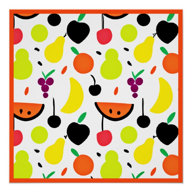 Poster Motif de fruits de néon à lueur tropicale (Devant)