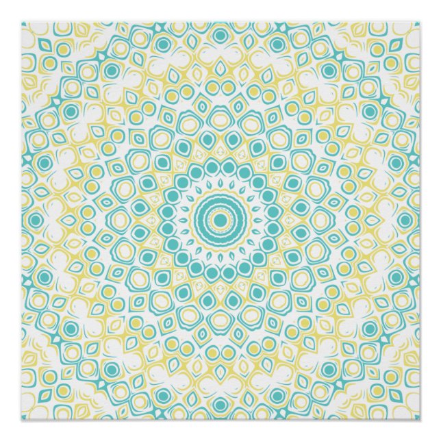 Poster Motif de mandala géométrique sarcelle et jaune (Devant)