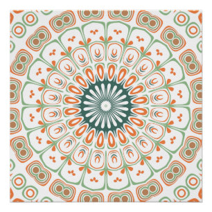 Poster Motif de mandala moderne orange et vert