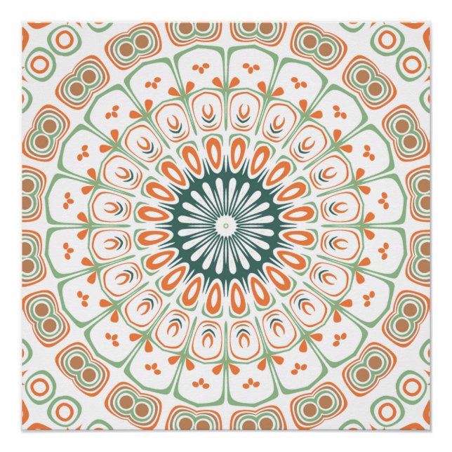 Poster Motif de mandala moderne orange et vert (Devant)