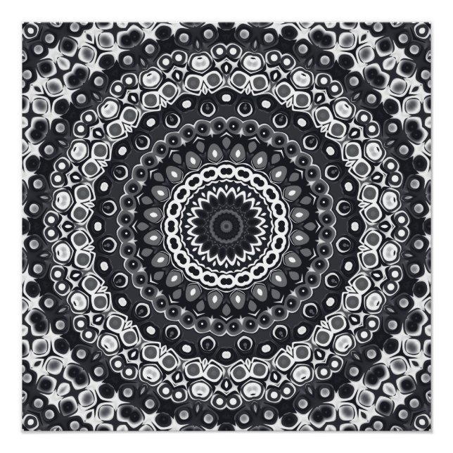 Poster Motif de mandala monochrome noir et blanc (Devant)
