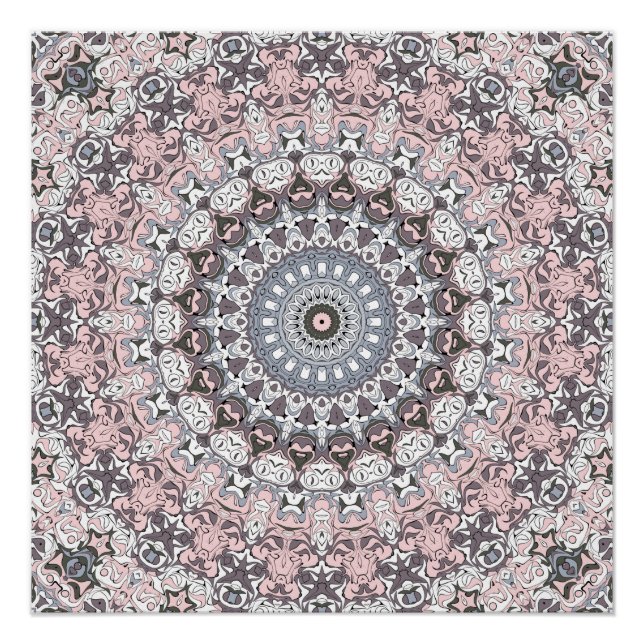 Poster Motif de mandala rose gris et blanc (Devant)