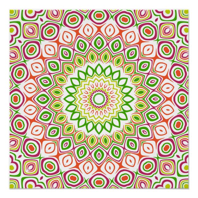 Poster Motif de mandala vert clair et magenta (Devant)