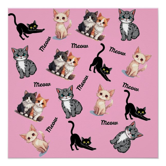 Poster Motif de miaulement de chats (Devant)