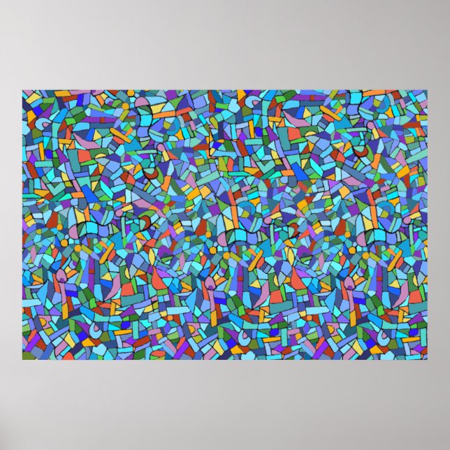 Poster Motif de mosaïque bleue colorée Abstraite (Devant)