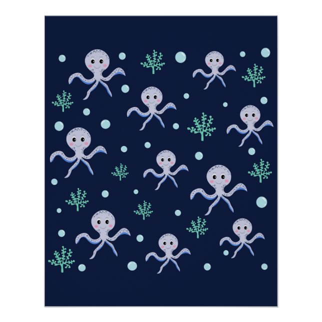 Poster Motif de pieuvre mignonne (Devant)
