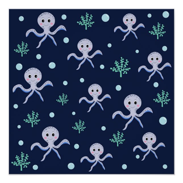 Poster Motif de Pieuvre Mignonne (Devant)