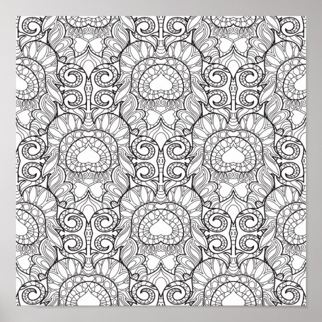 Poster Motif de plumes de paon Doodle 2 (Devant)
