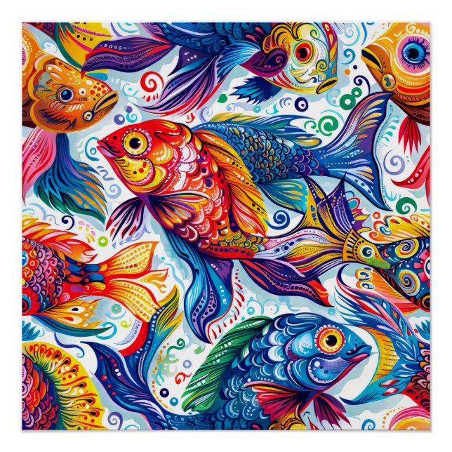 Poster Motif de poisson multicolore (Devant)