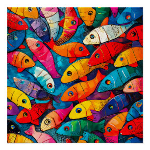 Poster Motif de poisson multicolore