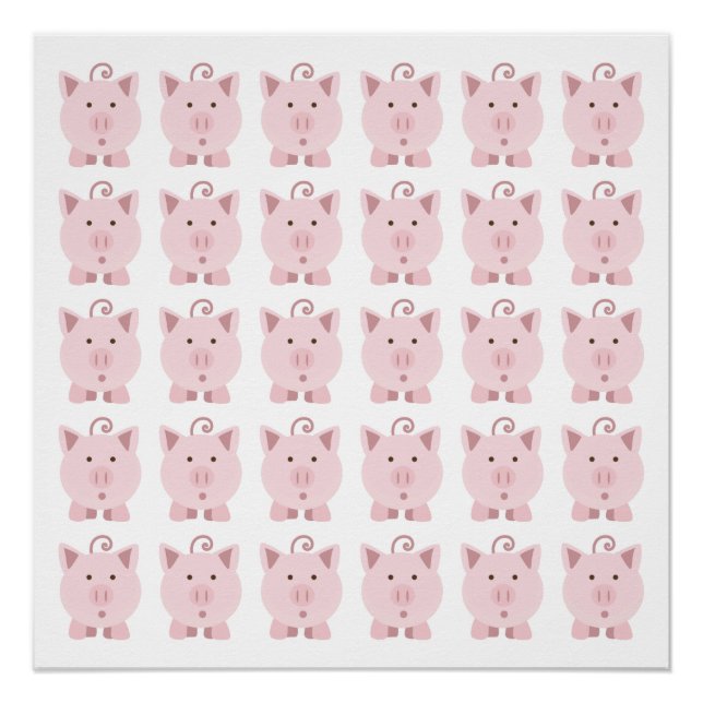 Poster Motif de porc rose ronde (Devant)