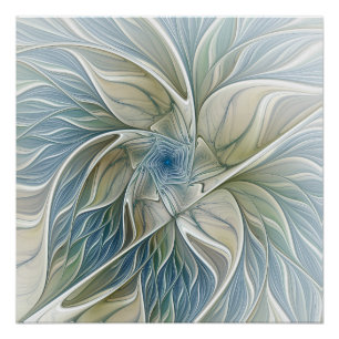 Poster Motif de rêve floral Abstrait Bleu Kaki Fractal