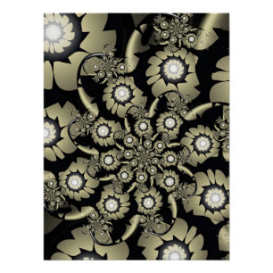 Poster Motif de spirale florale fractale dorée