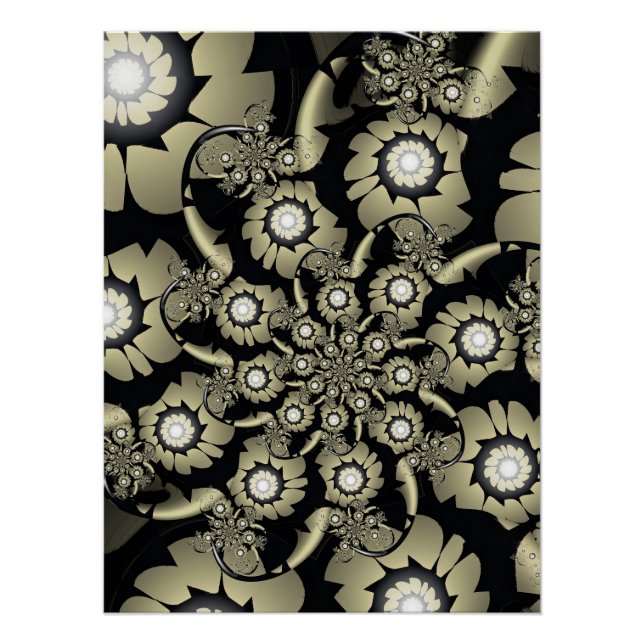 Poster Motif de spirale florale fractale dorée (Devant)