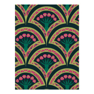 Poster Motif de ventilateur floral rose et vert