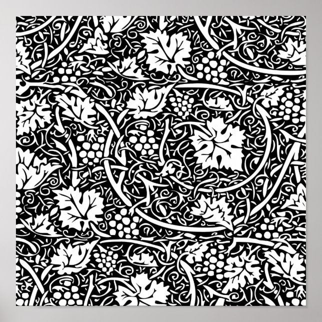 Poster Motif de vigne de raisin noir et blanc de William  (Devant)