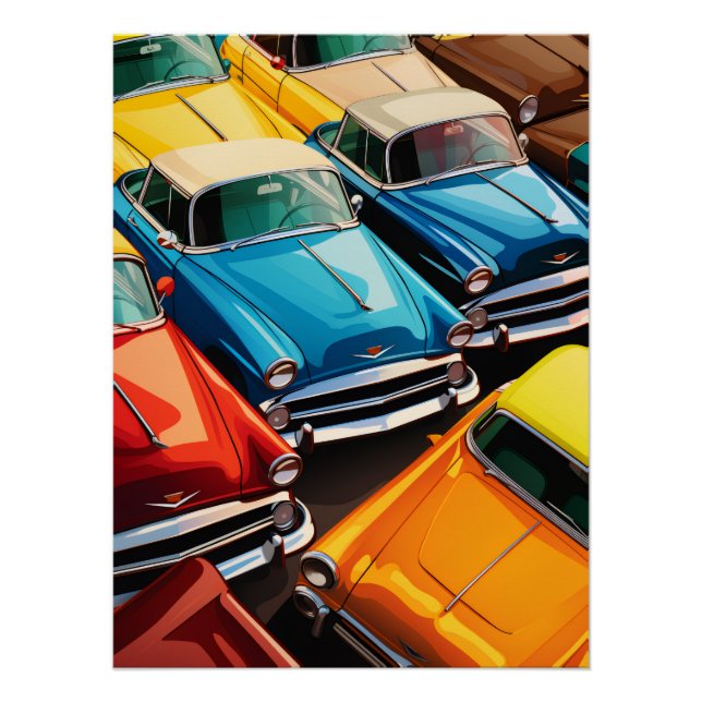 Poster Motif de voitures anciennes (Devant)