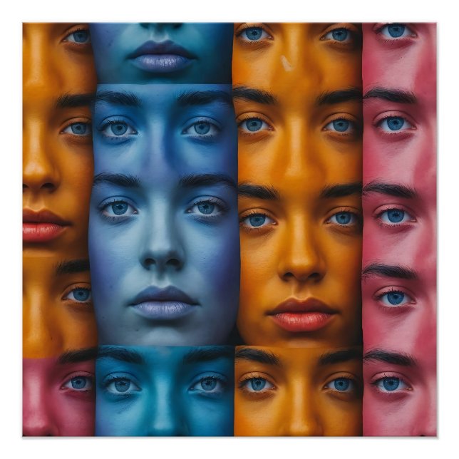 Poster Motif des faces colorées (Devant)