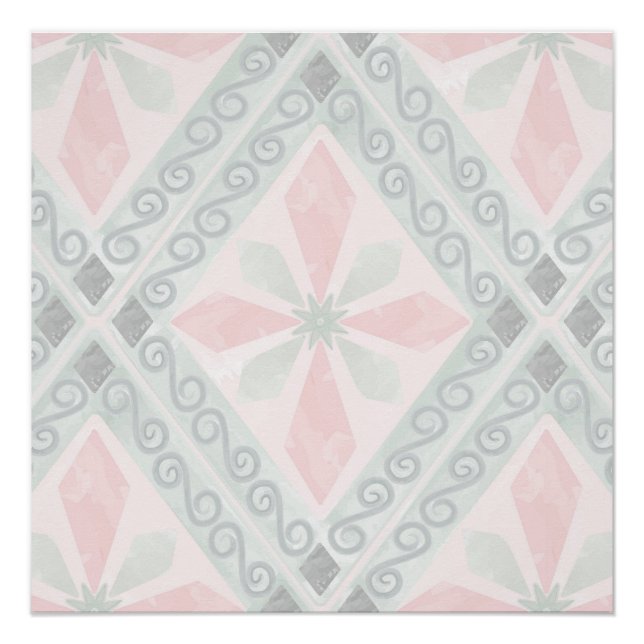 Poster Motif diamant pastel vert et rose (Devant)