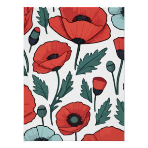 Poster Motif d'illustration des fleurs de coquelicots rou