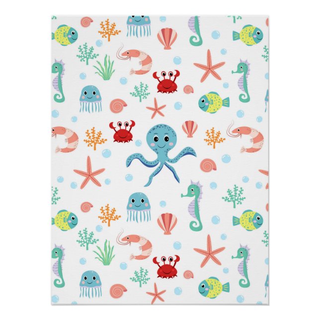 Poster Motif du monde marin (Devant)