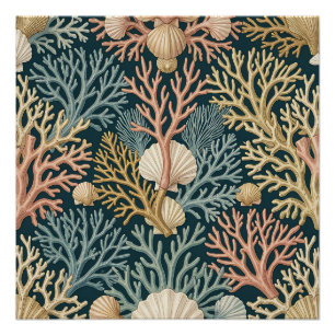 Poster Motif élégant de corail et de coquillages de corai