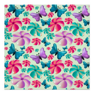 Poster Motif esthétique papillon et fleur