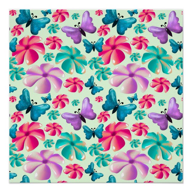 Poster Motif esthétique papillon et fleur  (Devant)