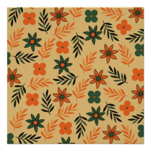 Poster Motif Feuille Vintage les années 70 Floral