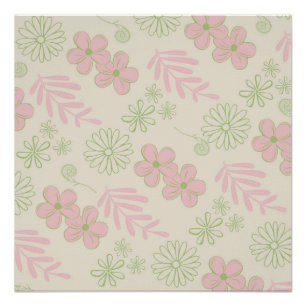 Poster Motif Fleur Rétro Vert Rose Beige Années 70 Y2K
