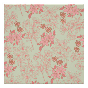Poster Motif Fleur Rétro Vert Rose Y2K 70s