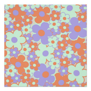 Poster Motif fleur retro Y2K 70s bleu violet orange