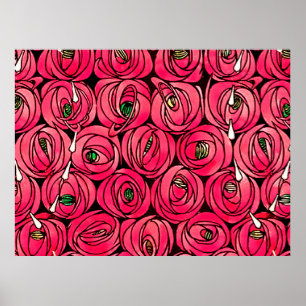 Poster Motif floral Art Nouveau de rose Rennie Mackintosh