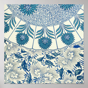 Poster Motif Floral bleu Antique Design asiatique