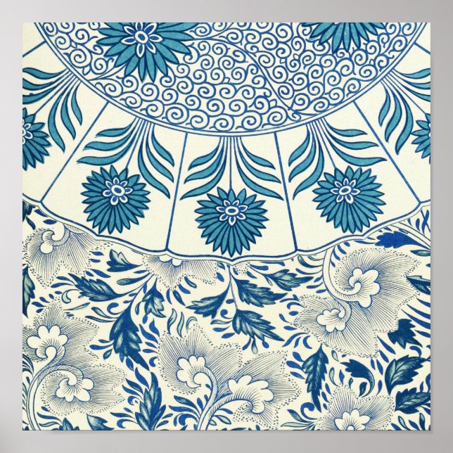 Poster Motif Floral bleu Antique Design asiatique (Devant)