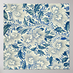 Poster Motif Floral bleu Antique Design asiatique