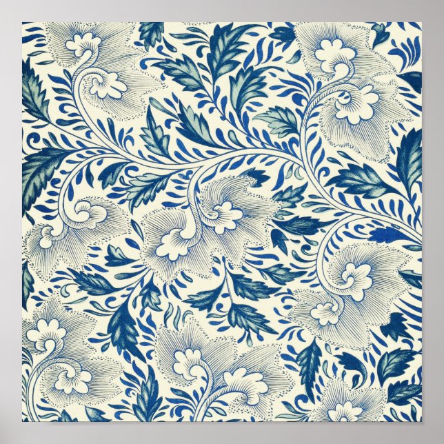 Poster Motif Floral bleu Antique Design asiatique (Devant)