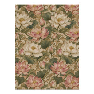 Poster Motif floral botanique de lotus aquatique vintage